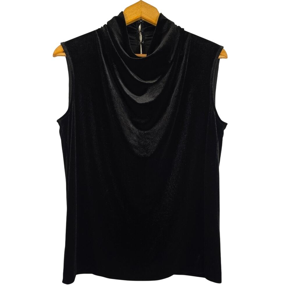 M Halston Black Velvet High Cowl Neck Sleeveless Top Womens Size S Office Career